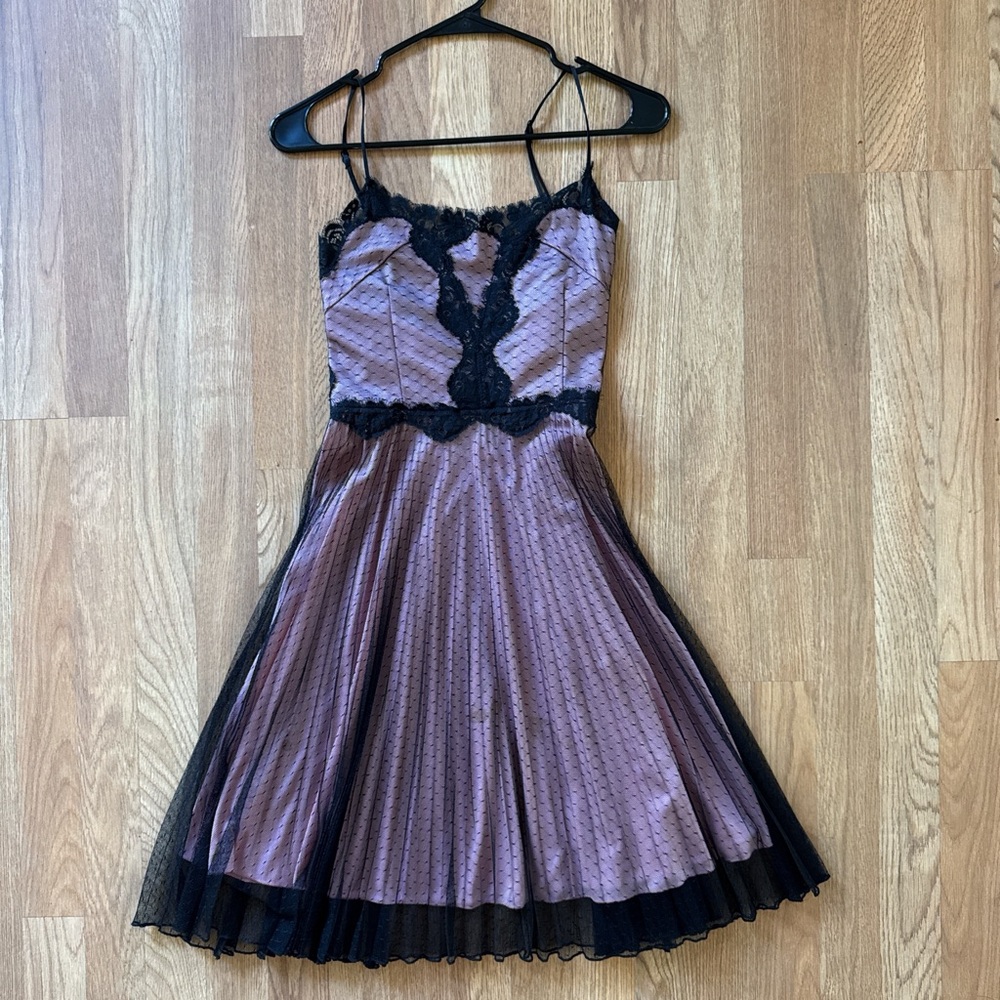 Betsey Johnson Dusty Rose and Black Lace Slip Dress - Picture 2 of 5